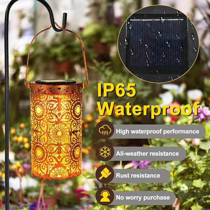 DIBIEECN Birthday Gifts for Women Mom Grandma Wife, Solar Lanterns Outdoor Waterproof, Metal Hanging Lights Garden Decor, LED Decorative Lantern for Patio Porch Backyard, Sunflower, 1 Pack