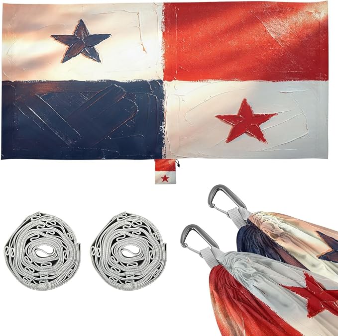 Oil Painting Flag Panama Hammocks with Portabl Carry Bag Hanging Hammock for Patio Backyard Lounge Base