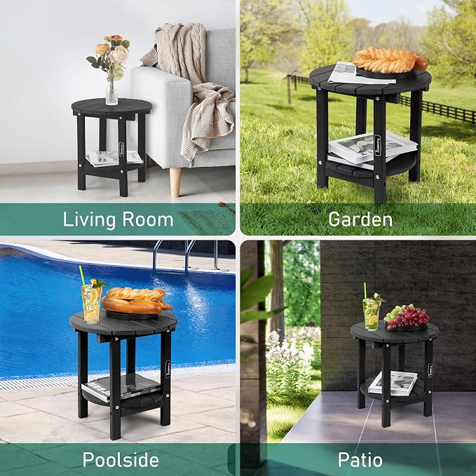 FUNBERRY Outdoor Adirondack Side Table Set of 2, Patio End Tables | 2-Tier, HDPE All Weather, No Rot or Rust or Crack, UV Fade Shield, Save Space, Easy-Clean for Indoor or Outdoor