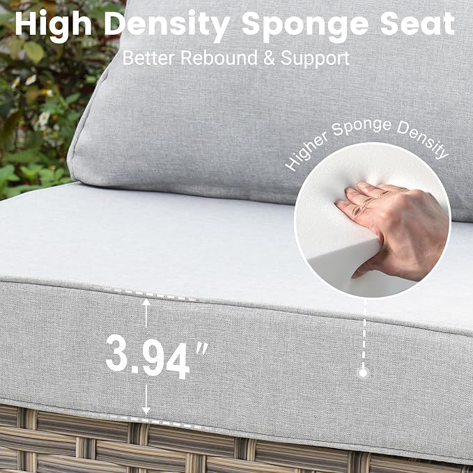 7 Pieces Wicker Patio Furniture Set,Outdoor Sectional Sofa with Coffee Table Comfy Cushions,Modern Modular Deep Seat Rattan Couch Conversation Set,Light Grey