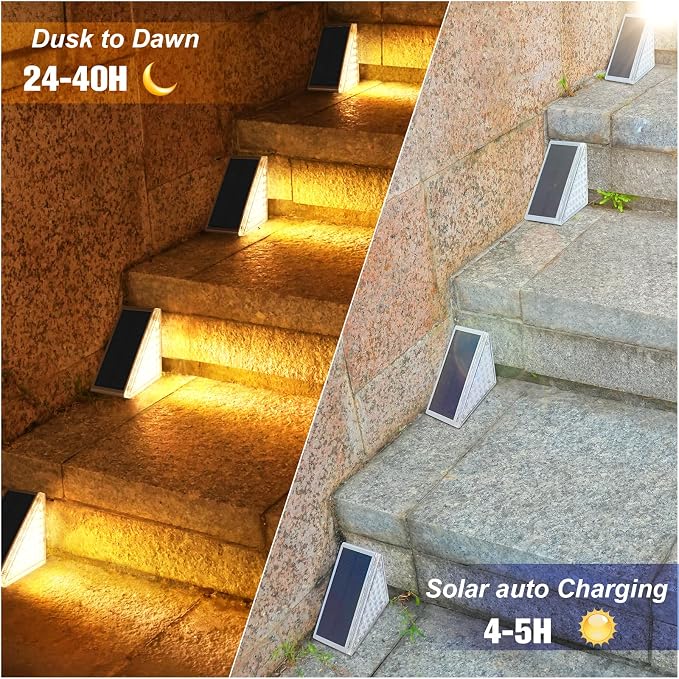 VOLISUN Solar Step Lights for Outside 8 Pack, Solar Stair Lights Outdoor | Waterproof IP67,28 LED,1200 mAH Outdoor Step Light,Outdoor Decor for Garden Stair, Deck, Front Step, Front Porch,and Patio
