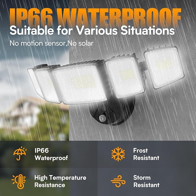 Onforu 120W Dusk to Dawn Flood Light Outdoor, IP66 Waterproof, 5 Head,Black | 12000lm 6500k Super Bright, Hardwired, Automatic Dusk to Dawn Outdoor Lighting for Home Garage,Yard, Driveways