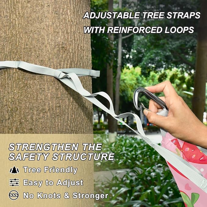 Camping Hammock Outdoor Hammocks for Outside Strawberry Bows Beach Trees Portable Lightweight with Pockets Tree Straps Indoor Small