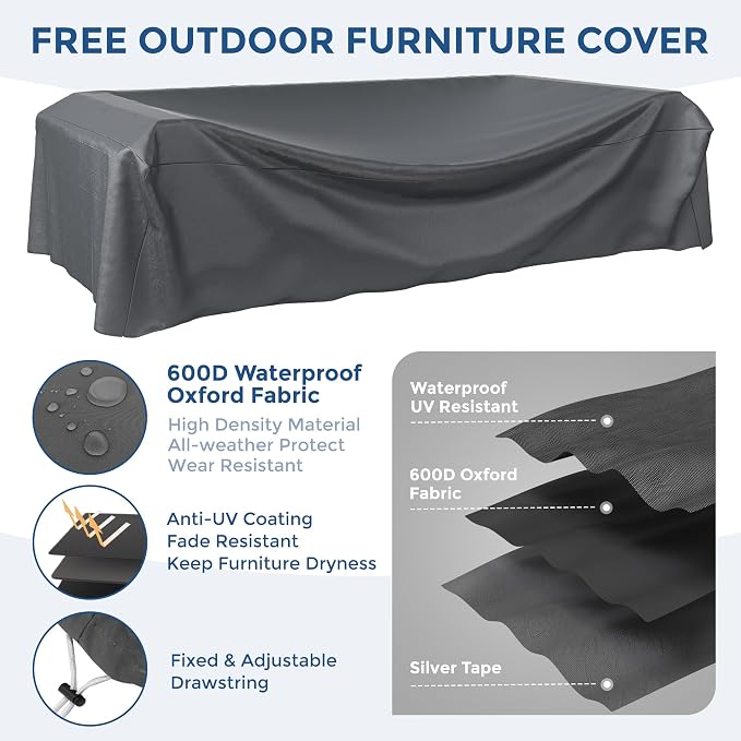 Patio Furniture Set, 7 Pieces Outdoor Sectional Sofa, PE Wicker Backyard Conversation Set with Waterproof Cover & Coffee Table, Modular Outdoor Couch for Garden, Poolside (Brown/Grey Cushions)