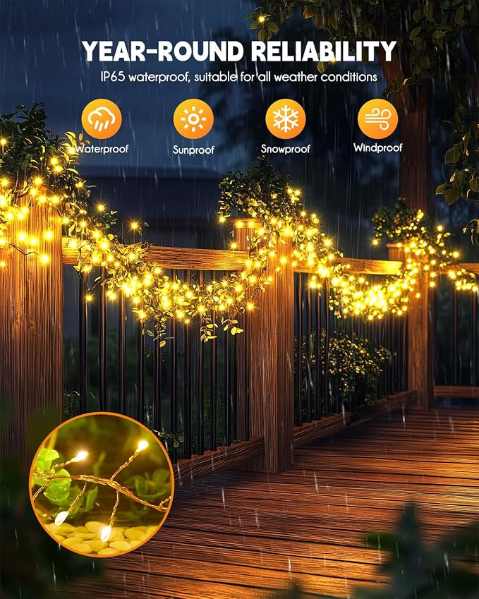 2 Pack×240 LED 20FT Total 40FT 480LED Solar Fairy Lights Outdoor Waterproof | Solar Christmas Lights Outdoor Waterproof 8 Light Modes Cascading Twinkle Lights Garland Christmas Decorations, Warm White
