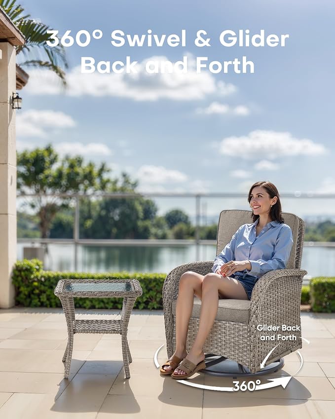 6 Pieces Patio Wicker Furniture Set-Outdoor Swivel Chairs Set of 2 Outdoor Glider Love seat with Outdoor Footstool Patio Furniture for Deck Porch Garden Balcony Poolside-Grey/Grey