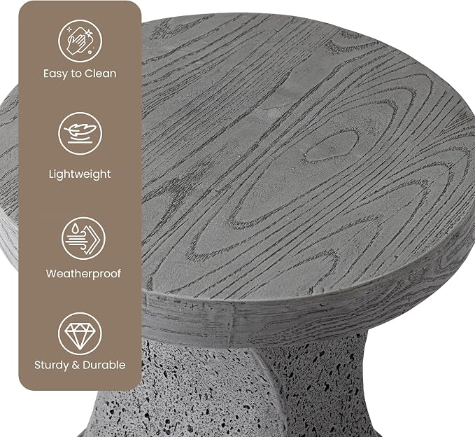 HOMPUS Outdoor Side Table, Concrete Dinning Table Hourglass Shpaed, Round Multi-Functional End Table, Cement Coffee Table for Patio, Garden, Backyard, Grey