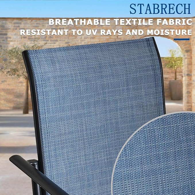 9 Pieces Patio Dining Set for 8, Blue Patio Stackable Chairs and Black Round Table Set of 8, Outdoor Furniture Set with Sling Support for Outside, Garden