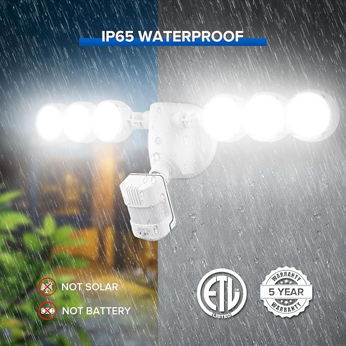 SANSI 45W 6000LM Motion Sensor Outdoor Lights, IP65 5000K (White) | 4 Modes Motion Lights for Outside, 320° Wide Angle LED Flood Lights Security Lights for Soffit, Backyard, Garage, Yard, Porch