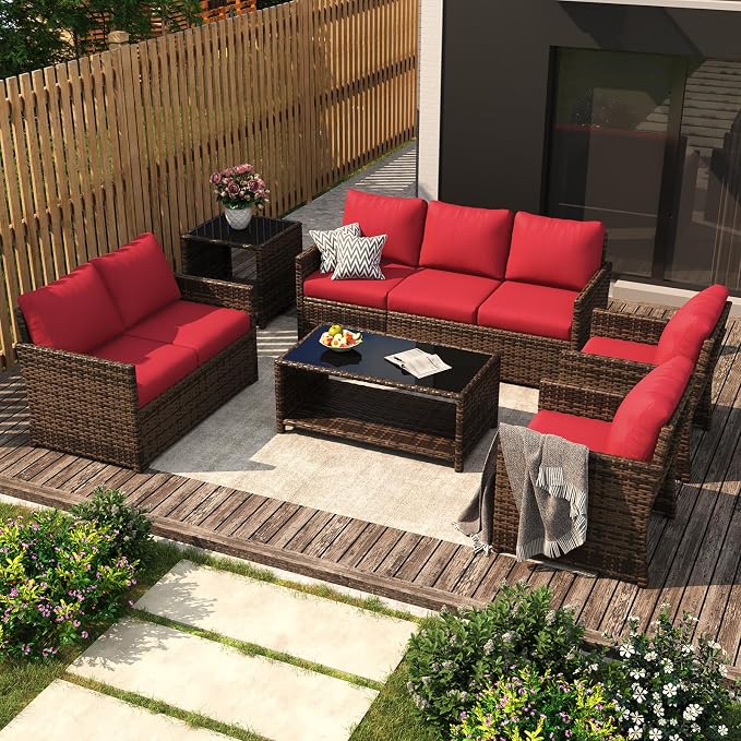 U-MAX Patio Furniture Set with Two Table, 7 PCS Outdoor Furniture for Garden