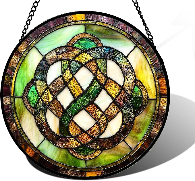 DASTOLL Stained Glass Window Hanging, Tiffany Abstract Totem Sun Catchers Colorful Glass Panel Bless Suncatcher Decor for Birthday for Women, Men, Wife, Aunt, and Mom 9.8 in