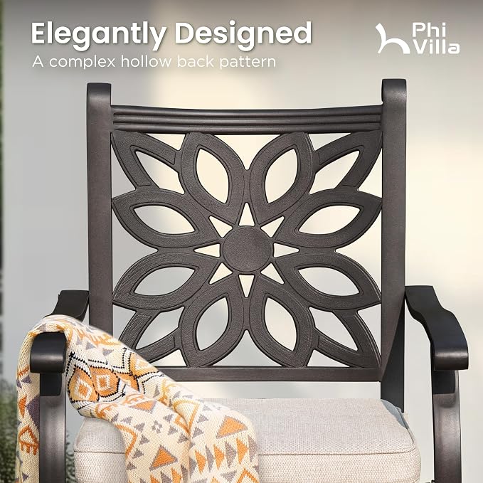 PHI VILLA Outdoor Swivel Bar Stools Set of 4, Cast Aluminum Patio Bar Height Chairs with Seat Cushion, All-Weather Bar Dining Chairs Metal Bistro Chairs