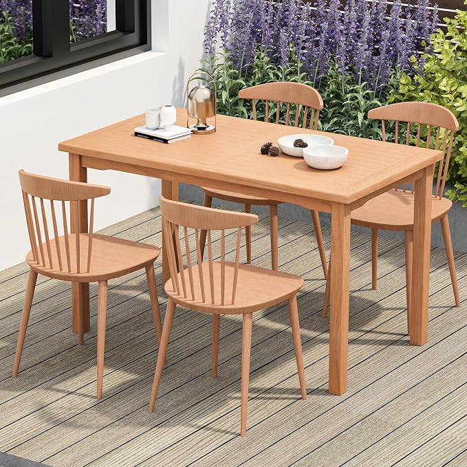 Giantex Patio Rectangle Dining Table, 49” x 27.5” Indonesian Teak Wood Outdoor Table with Spacious Slatted Tabletop for 6 Person, Indoor Outdoor Dining Table for Backyard, Poolside, Front Porch