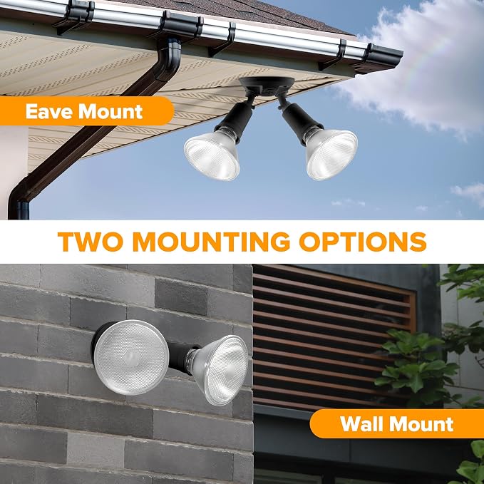 LUTEC 6 Pack Adjustable Twin Par Holder Outdoor Flood Lights, Switch Controlled Security Lights, Floodlights Fixture, Waterproof Exterior Max 300 Watt Par38 Flood Light for Garage, Yard, Porch-Black