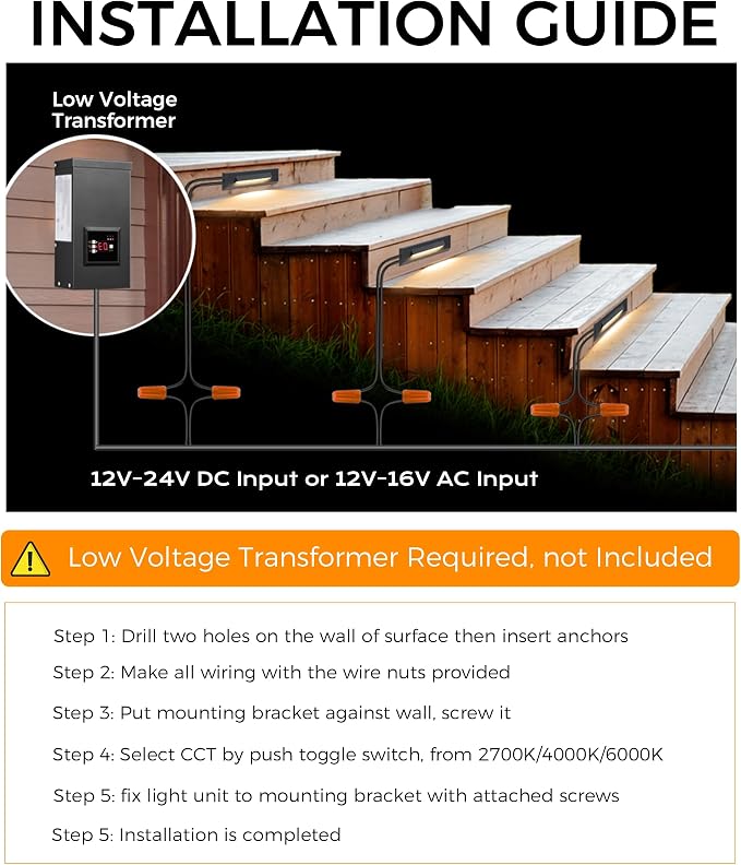CLOUDY BAY [6 Pack] 3 Color Low Voltage 12-24V LED Step Lights Outdoor,2.5W Landscape Cutoff Stair Riser Light,Deck Step Lights Outside Accent Lighting Fixtures,Wet Location,Black
