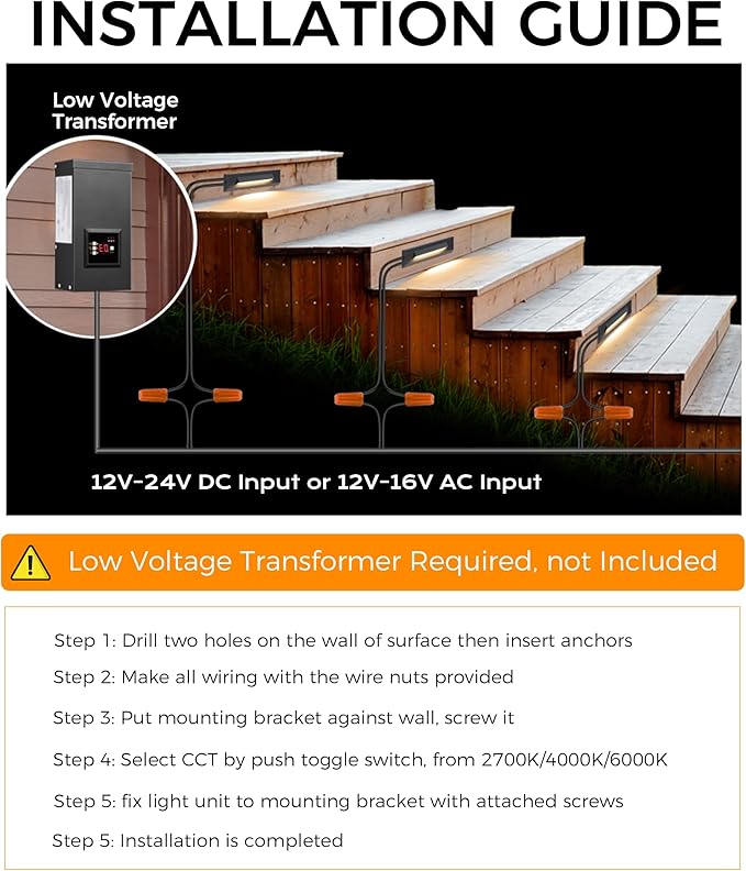 CLOUDY BAY [12 Pack] 3 Color Low Voltage 12-24V LED Step Lights Outdoor,2.5W Landscape Cutoff Stair Riser Light,Deck Step Lights Exterior Accent Lighting Fixtures,Wet Location,Black