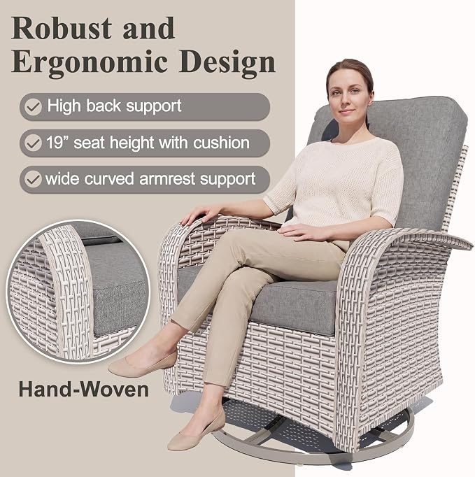 5-Piece Patio Furniture Set, Outdoor Swivel Rocking Chairs Set with Ottomans,All Weather Conversation Set for Porch Poolside Balcony,Gray