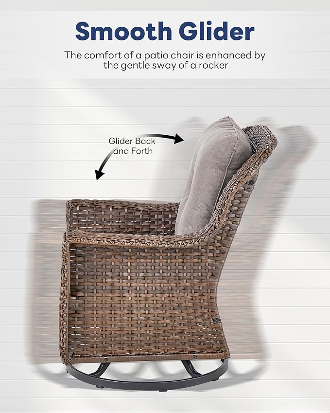 Patio Swivel Chairs Set of 2-High Back Swivel Rocker Outdoor Chair Patio Chair for Deck Porch Lawn Garden Backyard-Brown/Grey