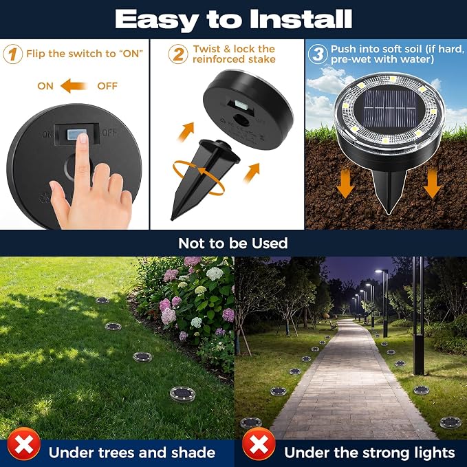 Mini Solar Ground Lights, 24 Pack Solar Lights Outdoor Waterproof, Upgraded LED Flat Landscape Lighting for Outside Pathway Garden Patio Yard Driveway,Warm White