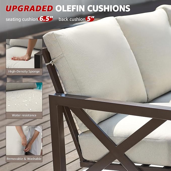 NATURAL EXPRESSIONS 8 Pieces Patio Furniture Sets,Metal Outdoor Sectional Couch L Shape Conversation Set,Highback Patio Sofa with Dining Table,2 Ottomans,Large Waterproof Cover,6.5" Cushion for Yard