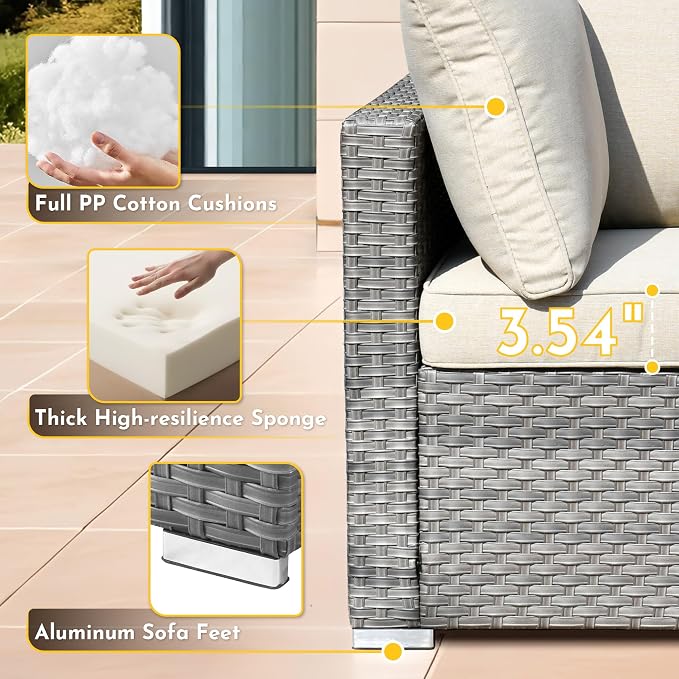 Weaxty 2 Pieces Patio Furniture Sets Middle Seats, Wicker Outdoor Sectional Sofa with Thicken Cushion, Patio Conversation Couch Set for Porch, Balcony,Yard, Poolside, Beige