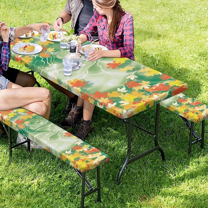 Yellow Flower Picnic Table Cover with Bench Covers Washable Outdoor Camping Tablecloth Summer Abrasion Resistant Waterproof Picnic Table Cover 3 Piece Set