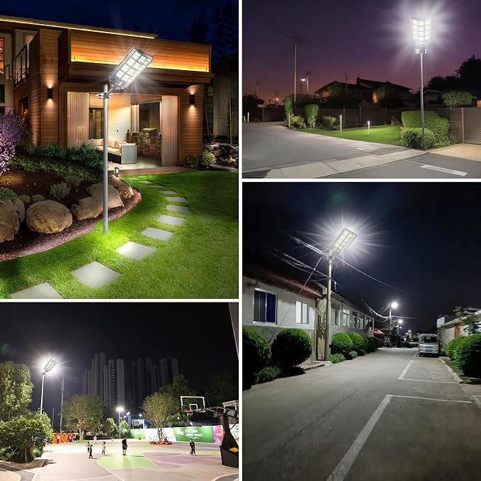 Solar Street Light 8000W Solar Parking Lot Lights Outdoor Waterproof, 240000LM 8000K Dusk to Dawn with Motion Sensor, LED Wide Angle Lamp
