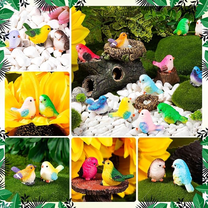 36PCS Miniature Cute Bird Decorative Figurines 11 Styles Mini Resin Birds | Micro Landscape Home Meetings Decoration, Cake Topper