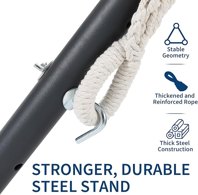 2 Person Double Hammock with Stand Foldable, 450Lbs Capacity, Double Hammocks Portable with Carrying Bag, Thick Rope, Collapsible Heavy-Duty Steel Stand for Indoor & Outdoor, Weatherproof