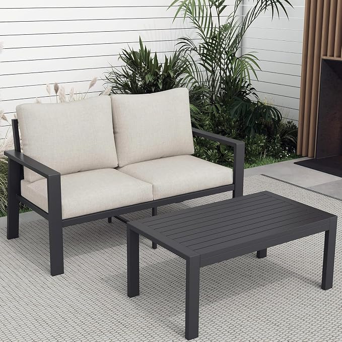 Aluminum Patio Conversation Sets All-Weather Sectional Outdoor Furniture Set with Coffee Table