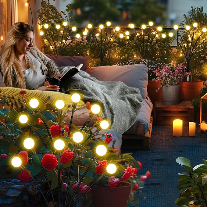 Solar Garden Lights Outdoor Waterproof, Swaying Firefly Light, Garden Decor | 4 Pack Solar Firefly Lights, Auto On/Off Decor for Yard, Patio, Pathway and Lawn, Gifts for Women, Christmas Decor