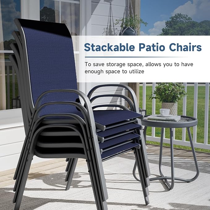 Amopatio 5 Pieces Patio Dining Set for 4, Outdoor Table and Chairs, 4 All Weather Stackable Patio Chairs, 36" Patio Spliced Square Table with Umbrella Hole, for Deck, Backyard, Garden,Blue
