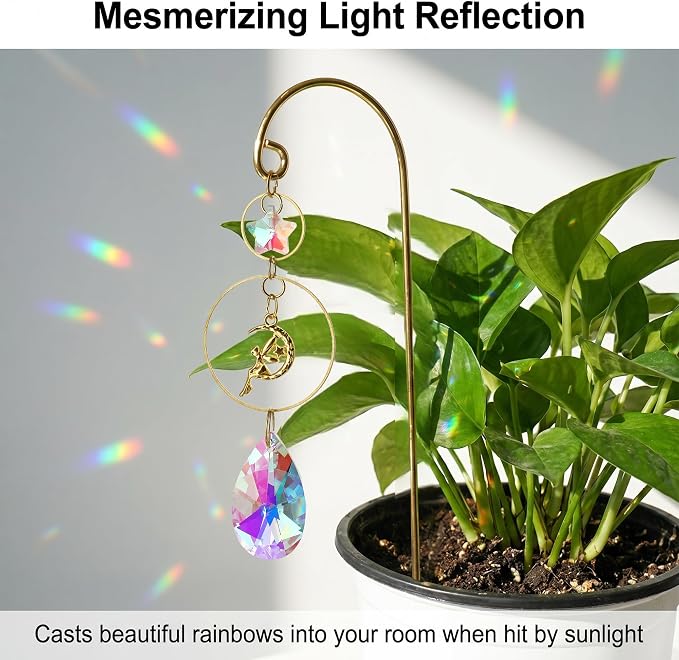 6pcs Crystal Suncatchers with Gold Small Trellis for Mini Potted Plants | Indoor Plant Accessories,7'' Garden Stakes Sun Catchers For Home Whimsical Decor,Christmas Gift for Gardening Enthusiasts