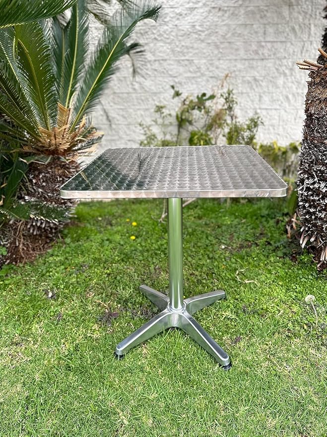 BTEXPERT 27.5" Square Indoor Outdoor Bistro Table – Stainless Steel Top, Aluminum Base, Commercial Restaurant Patio Table for Café, Balcony, Garden, Dining