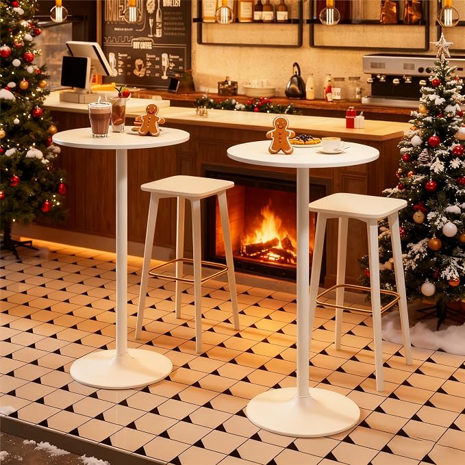 ERGOMASTER Cocktail Table,Two-in-one Modern Style Standing Circular Bar Table 40"/22" Two Convertible Height Suitable for Dining Room, Restaurant, Kitchen (2, White)