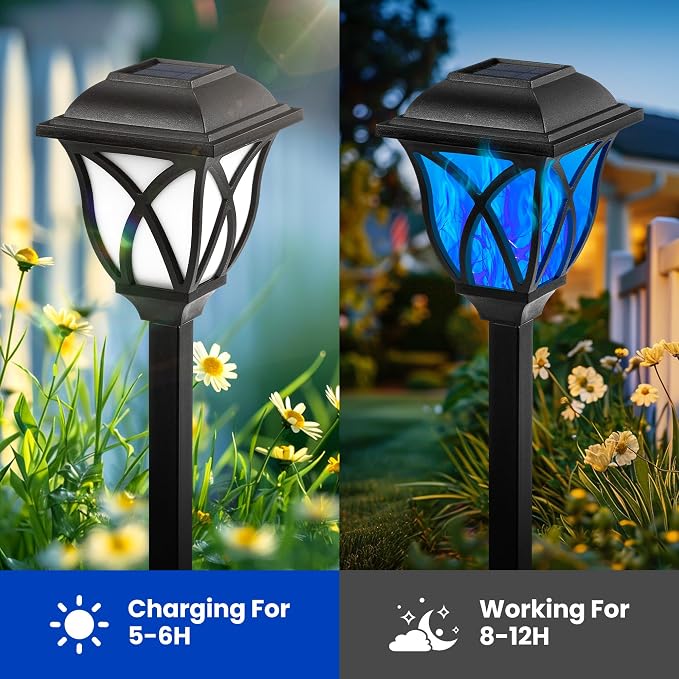 GIGALUMI Solar Halloween Lights Outdoor, LED Solar Pathway Lights 8 Pack | Garden Light Outdoor Decorations, Garden Decor for Yard, Patio, Landscape, Planter, Walkway (Blue)
