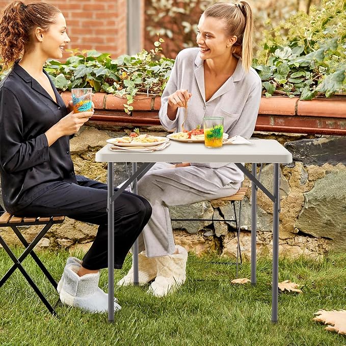 KAIHAOWIN Square Folding Table-31.5"x31.5" Plastic Card Table with Foldable Legs Portable Small Utility Table for Indoor Outdoor -White