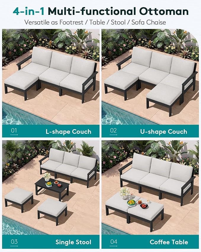 SERWALL HDPE Outdoor Ottoman with Cushions