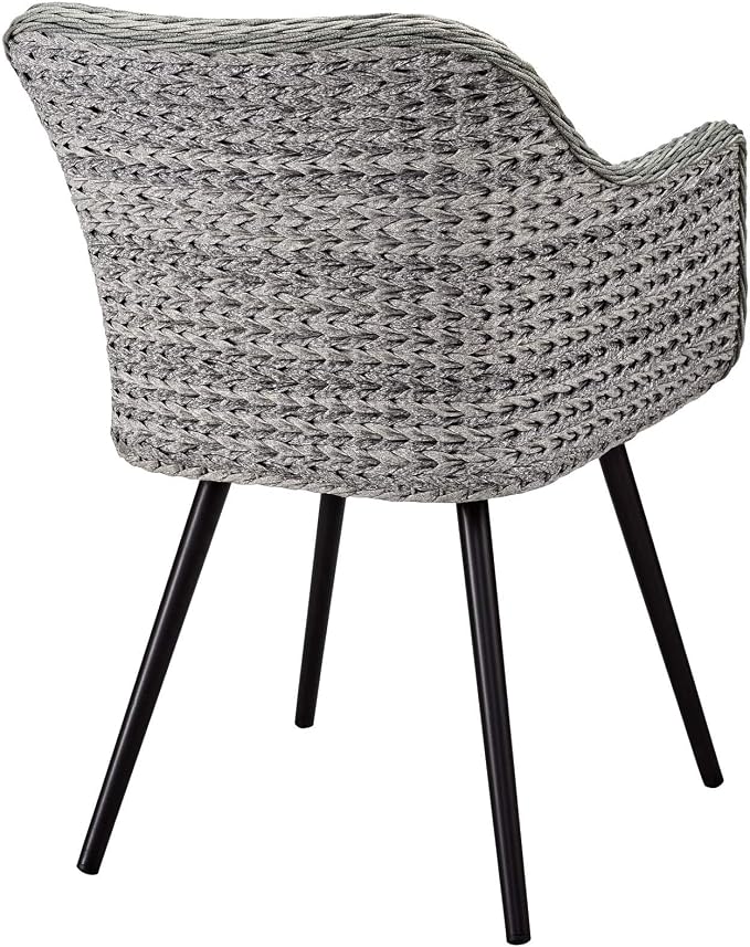 Modway Endeavor Wicker Rattan Aluminum Outdoor Patio Dining Arm Chair with Cushions in Gray Gray