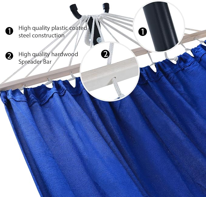 2 Person Adjustable Hammock with 10FT Heavy Duty Steel Stand and Spreader Bars,550lbs Capacity,Included Portable Carrying Case for Indoor Outdoor