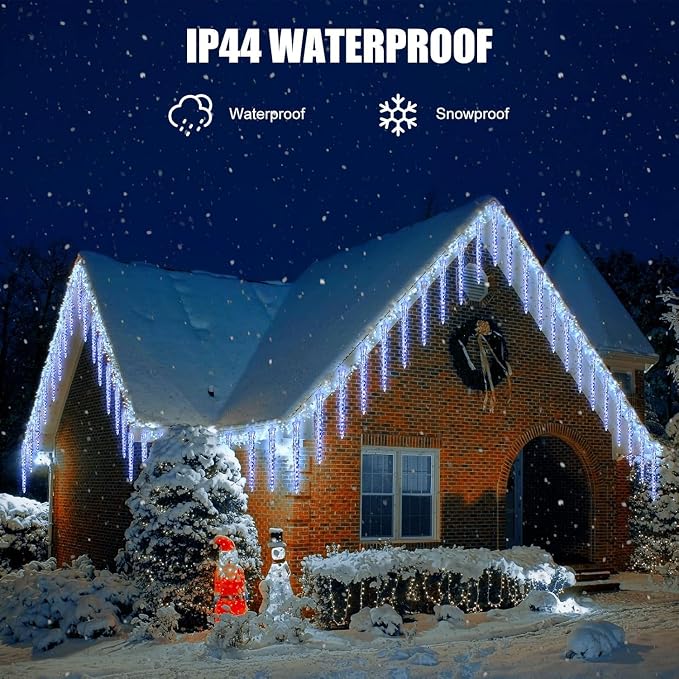 Brightown Christmas Meteor Shower Icicle Lights Outdoor, 30ft with 30 Tube 720 LED Dropping Effect, Waterproof Decorations for House Eave Roofline, Blue