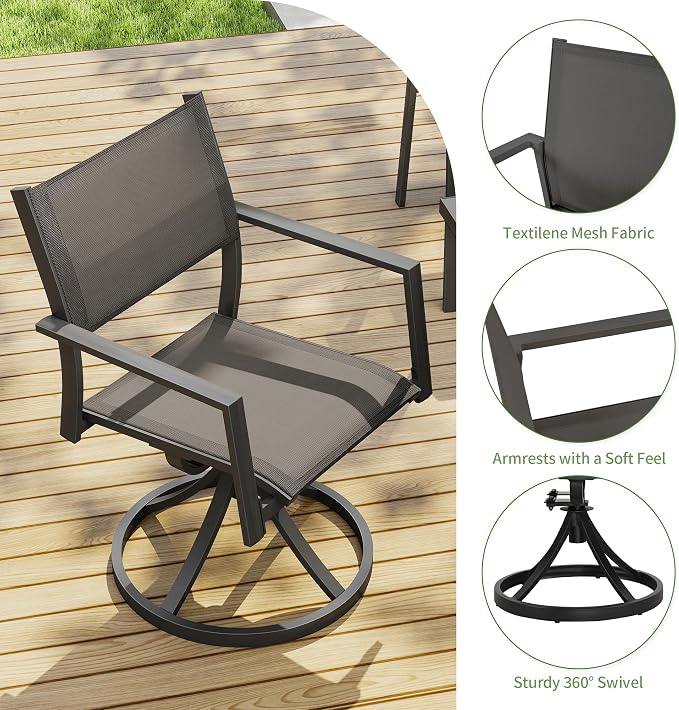 9 Piece Outdoor Dining Set, Expandable Outdoor Patio Dining Table and Swivel Chair Set, Aluminum Outdoor Table and 8 Chairs with Textilene Fabric & Armrest for Patio, Garden, Lawn(Black)