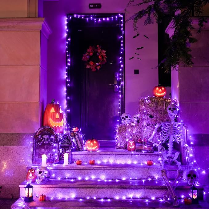 JMEXSUSS 8 Modes 163 FT 500 LED Purple Halloween Lights with Remote | Purple Lights Indoor Outdoor Waterproof, Purple Christmas String Light Plug-in for Xmas Roof Bedroom Party Tree