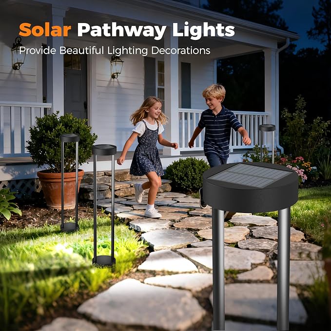 Solar Floor Lamp, Modern Outdoor Bollard Light for Garden Landscape (24" H - 4Pack)