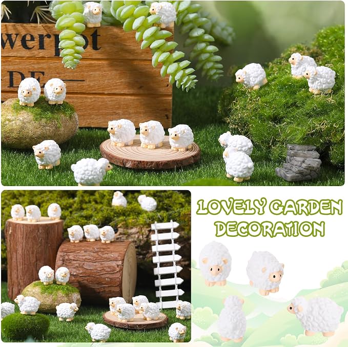 100pcs Mini Resin Sheep Figurines Garden Decor Ornaments（White） | Cute Sheep In 4 Colors Perfect Indoor Outdoor Garden Landscape Potted Plant Dollhouse Decoration