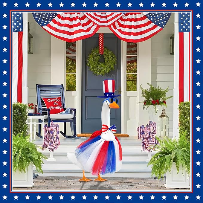 Independence Day Goose Outfit,4th of July Porch Goose Outfits for Outdoor | Porch Goose Outfits,Goose Outfit with Sunglasses & Tie,Goose Clothes Costumes,Duck Outfit for Party Patio Yard Lawn