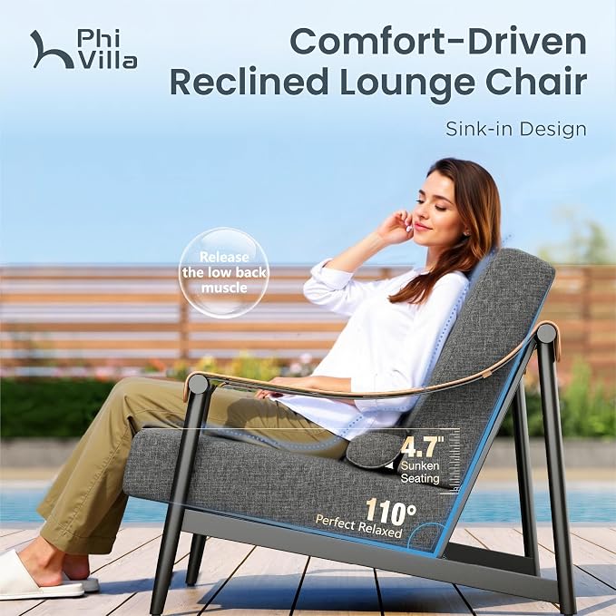PHI VILLA Modern Outdoor Sofa with Extra Thick 6.3" Cushion,Deep & Wide Seat Patio Couch for Deck Front Porch Backyard