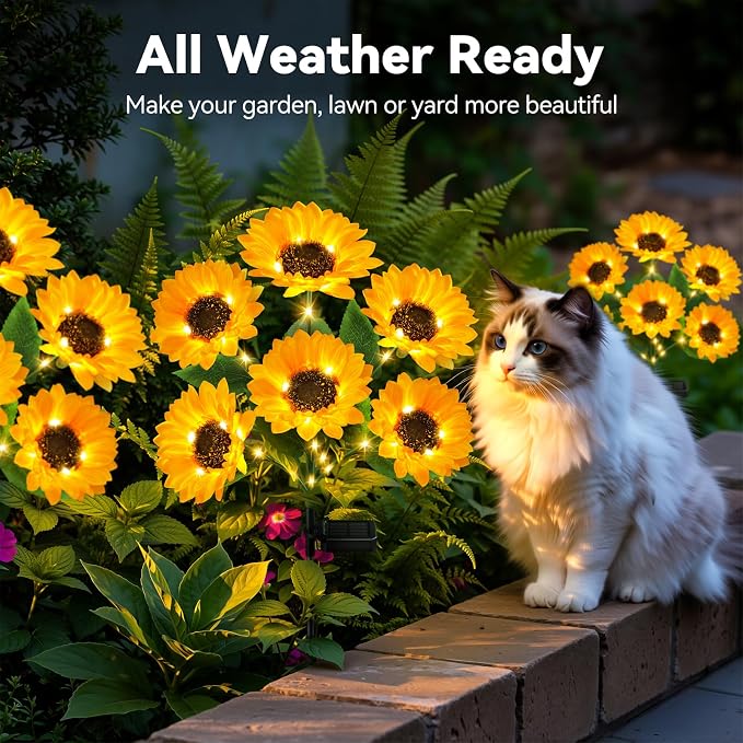 6 Pack Solar Sunflower Lights Outdoor, 36 Bright Flowers for Garden Decor | Sunflowers Decor, Lifelike Solar Flower Lights Waterproof for Garden, Flower Beds, Yards, Patios, Gift for Women Mom Grandma