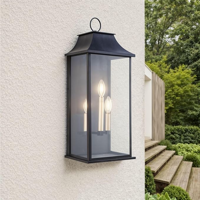 Dusk to Dawn Outdoor Wall Light, Black, 25.3", Aluminium | Large Outdoor Light Fixture, Black Exterior Wall Lantern, Waterproof Outside Wall Sconce for House Porch Patio