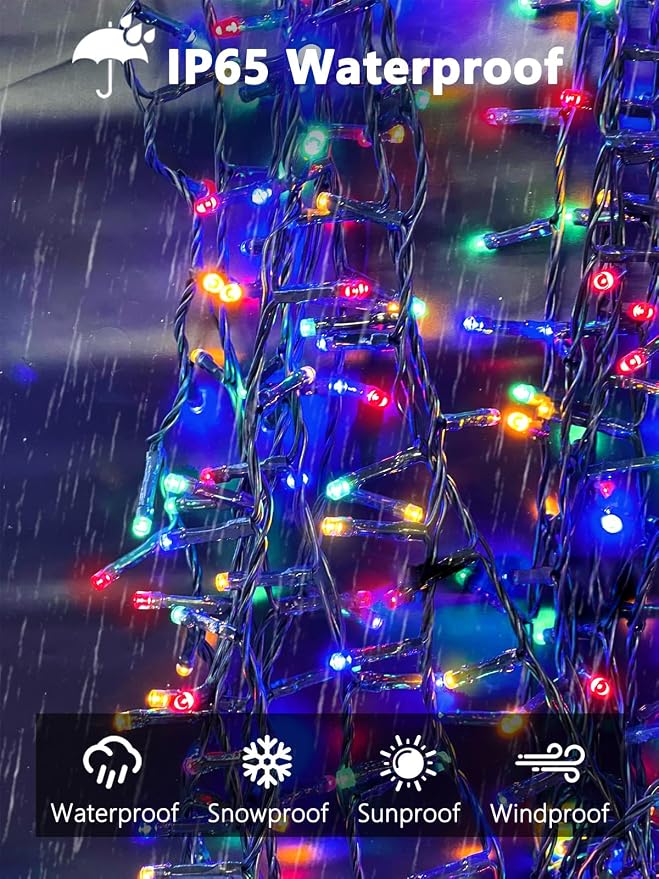 Solar Christmas Lights Outdoor 4 Pack 400 LED Solar String Light Multicolor | 8 Lighting Modes, Memory Function, Auto On/Off, 132FT Waterproof Twinkle Lights for Outside Porch Fence Balcony Decorations